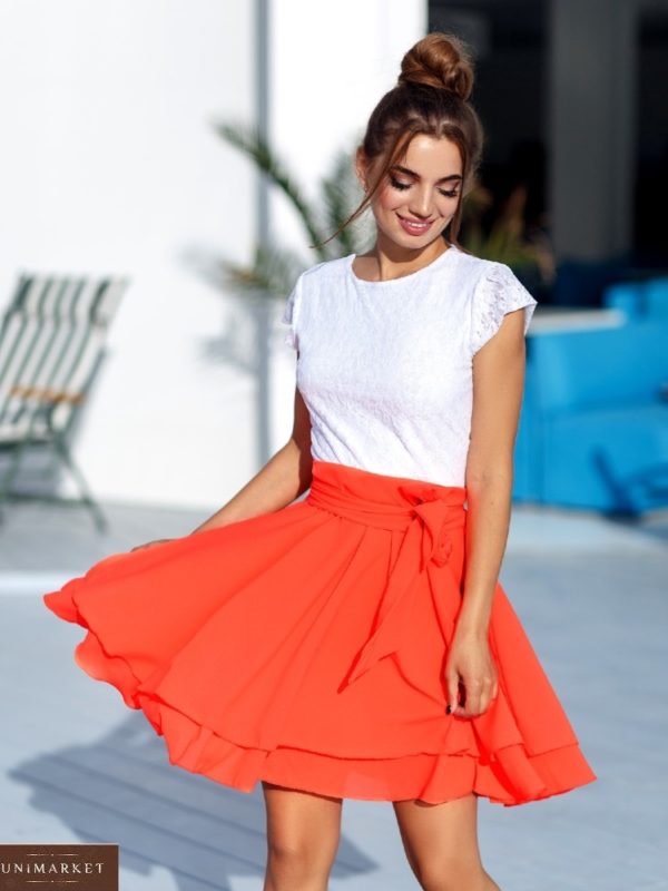 Приобрести дешево оранжевое платье с гипюром для женщин
