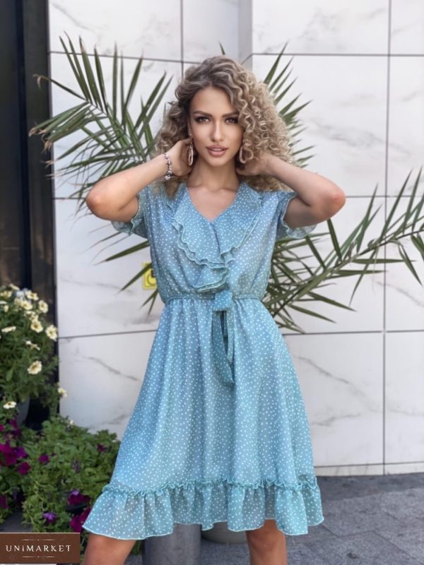 Придбати вигідно блакитне шифонове плаття в горошок (розмір 42-48) для жінок