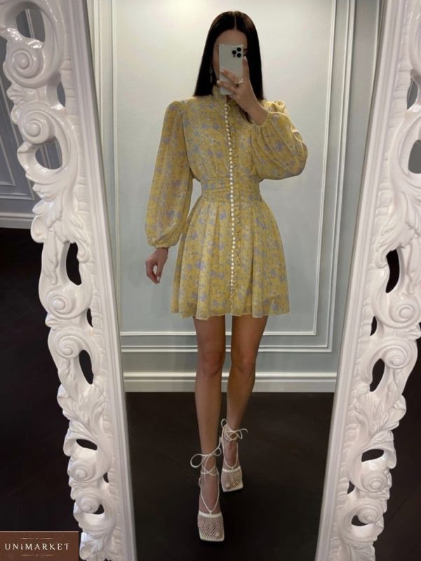 Купити жовту жіночу літню сукню з шифону дешево