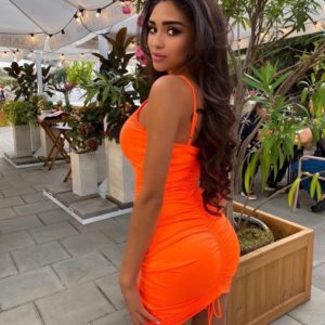 Придбати дешево жіночу сукню міні з затяжками оранж