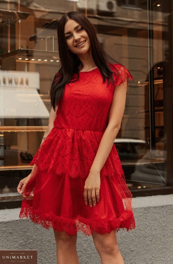 Купить по скидке красное нежное кружевное платье для женщин
