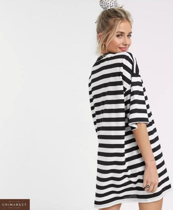Купити онлайн жіноче смугасте плаття-футболка оверсайз (розмір 42-50) чорно-білого кольору