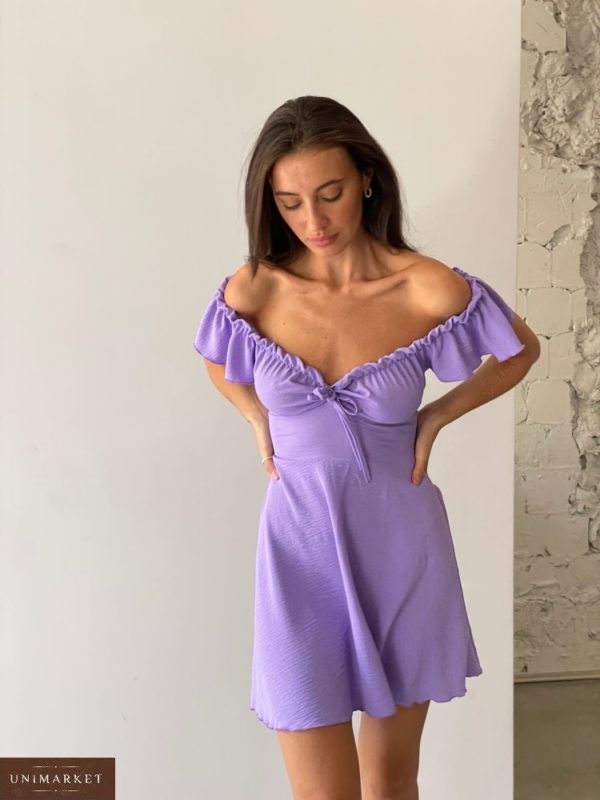 Купити недорого фіолетове Сукня з жатки зі шнурівкою для жінок