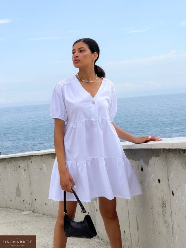 Купить на лето женское платье оверсайз из коттона (размер 42-48) белого цвета