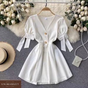 Придбати біле жіноче плаття з штапеля з рукавами-ліхтариками онлайн