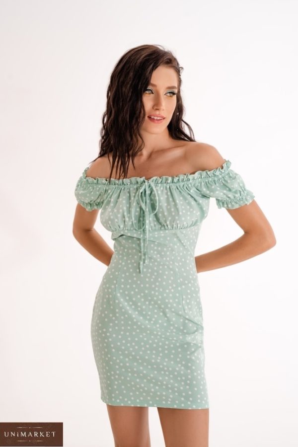 Придбати недорого м'ятне силуетне плаття міні в квітковий принт для жінок