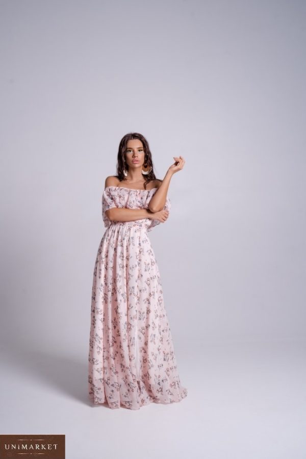 Купить пудра женское шифоновое платье в пол в цветочный принт в интернете