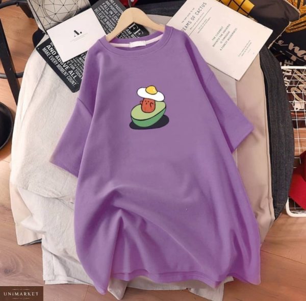 Купить онлайн фиолет платье-футболку с принтом для женщин