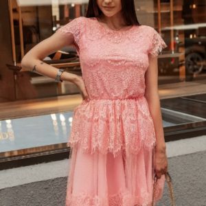 Придбати дешево жіноче ніжне мереживне плаття персик