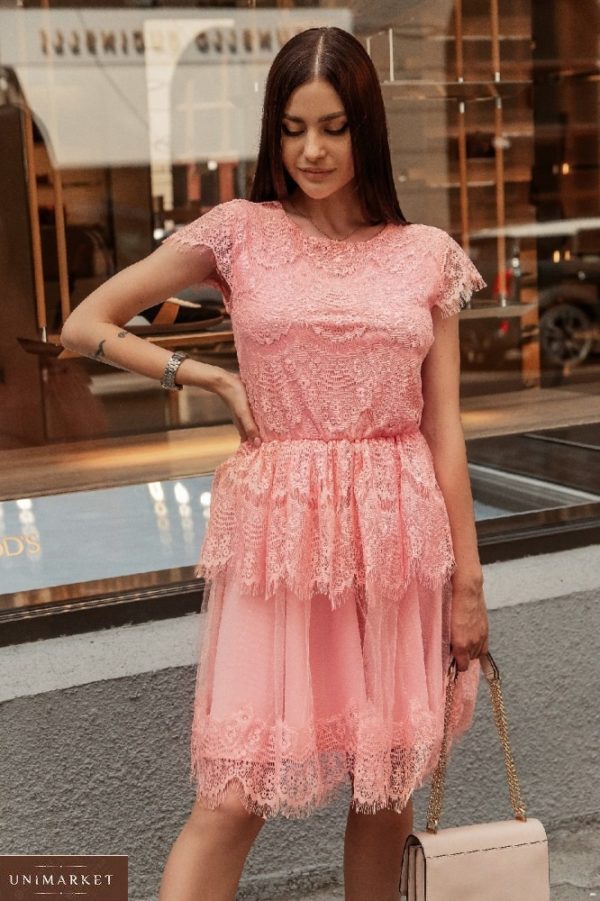 Придбати дешево жіноче ніжне мереживне плаття персик