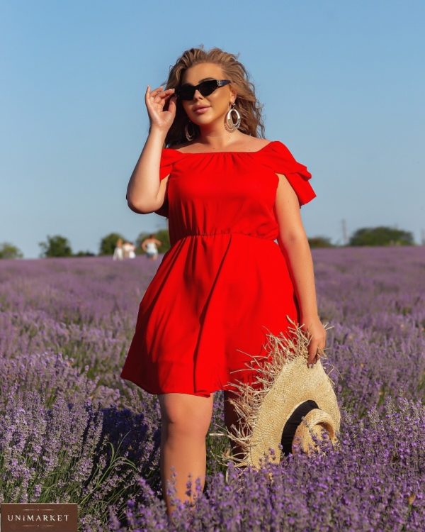 Придбати червоне жіноче плаття міні з відкритими плечима (розмір 46-56) вигідно