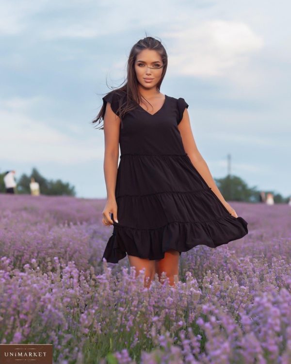 Купить по низким ценам женское летнее платье с рюшами (размер 42-52) черного цвета