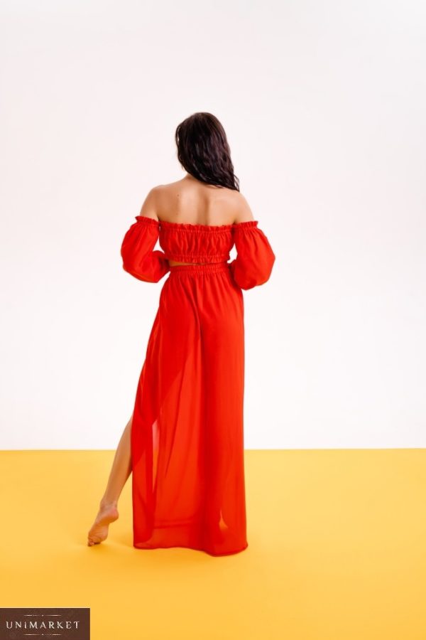 Купить онлайн красного цвета пляжную тунику: юбка макси+топ для женщин