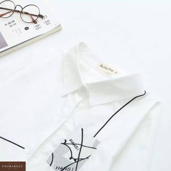 Купить в Украине белую рубашку с черным принтом для женщин