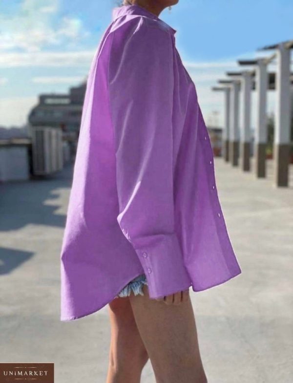 Купить выгодно лиловую летнюю рубашку из штапеля (размер 42-48) для женщин