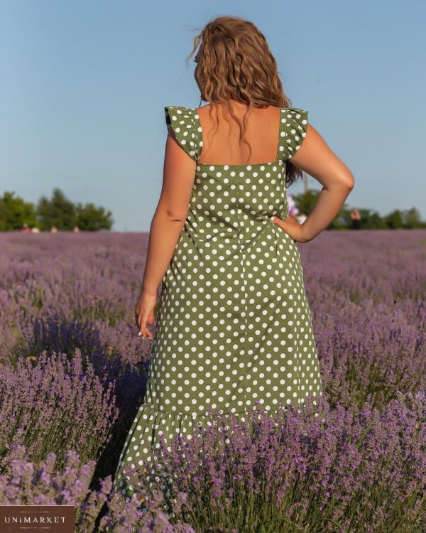 Приобрести оливковый женский длинный сарафан в горошек (размер 48-56) в Украине