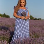 Купить длинный сарафан голубой в горошек (размер 48-56) для женщин по скидке