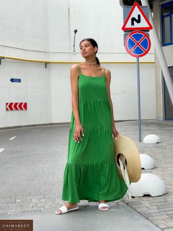 Купить недорого зеленый женский Длинный сарафан оверсайз