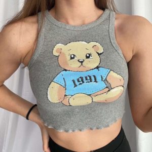 Приобрести в интернете серый топ с принтом медведь для женщин