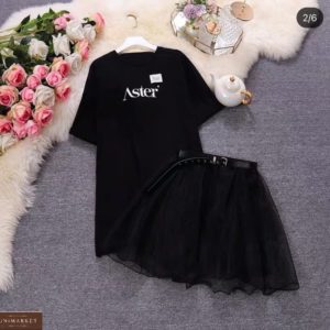 Купити онлайн чорний комплект: плаття-футболка і спідниця для жінок