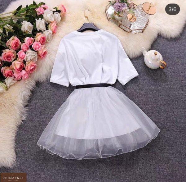 Приобрести в интернете белый комплект: платье-футболка и юбка для женщин
