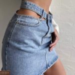 Приобрести синюю женскую джинсовую юбку с вырезом в Украине