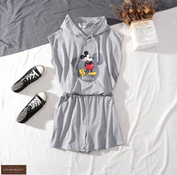 Купить женский серый костюм из вискозы с Микки Маусом онлайн