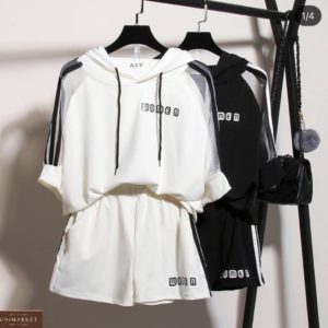 Заказать белый, черный костюм: футболка с прозрачными рукавами + шорты для женщин онлайн