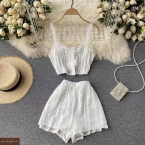 Купить белый женский летний костюм из льна дешево