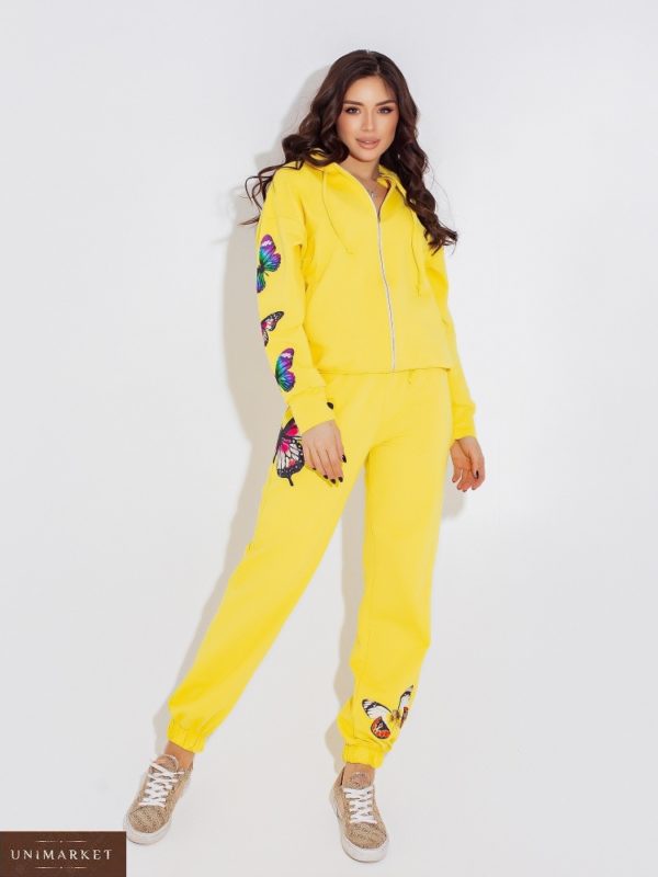 Купить по скидке желтый спортивный костюм с бабочками (размер 42-52) для женщин