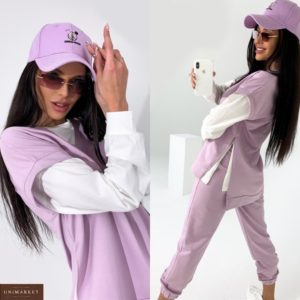 Купить онлайн лиловый спортивный костюм тройка с жилеткой для женщин