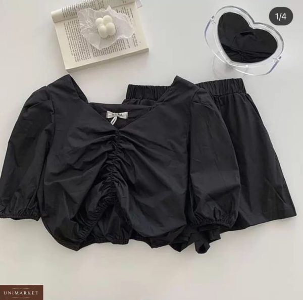 Заказать черный женский летний костюм их коттона в интернете