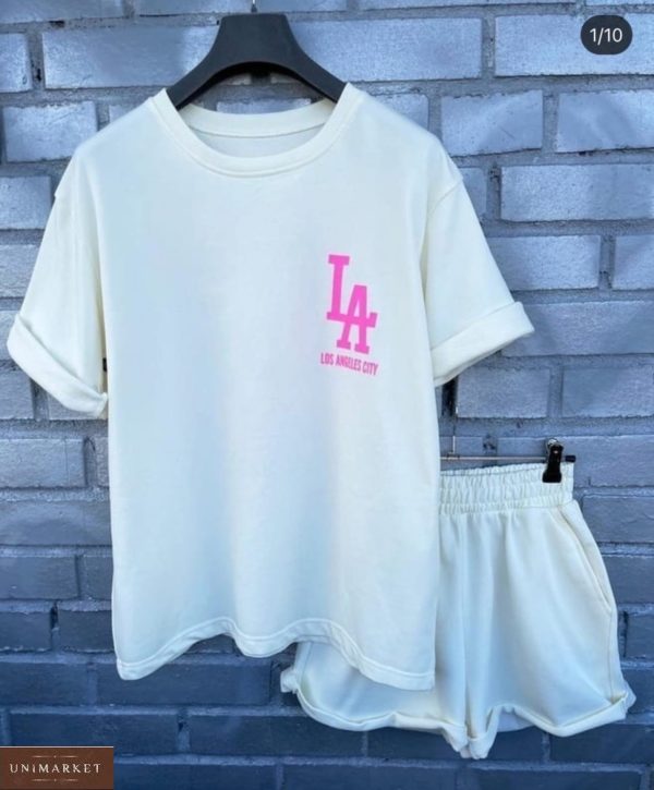Замовити на літо жіночий прогулянковий костюм LA з шортами білого кольору онлайн