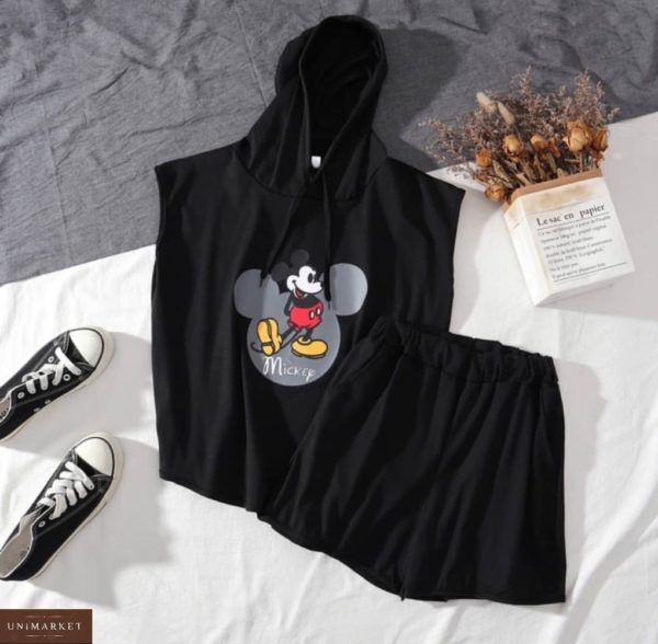 Купить дешево черный костюм из вискозы с Микки Маусом для женщин