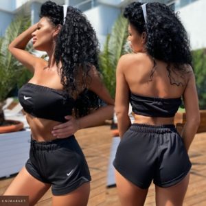 Заказать черный женский летний костюм Nike: топ и шорты выгодно