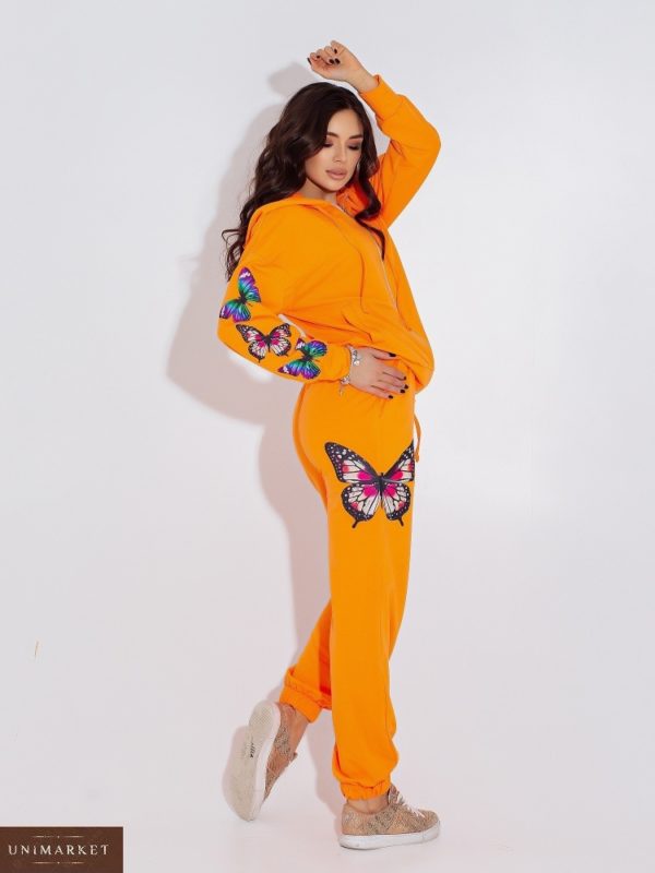 Купить на лето спортивный костюм с бабочками (размер 42-52) для женщин оранжевый в Украине