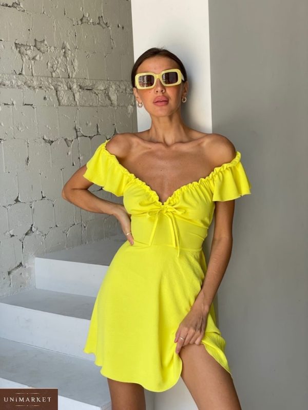 Придбати жовте жіноча Сукня з жатки зі шнурівкою дешево