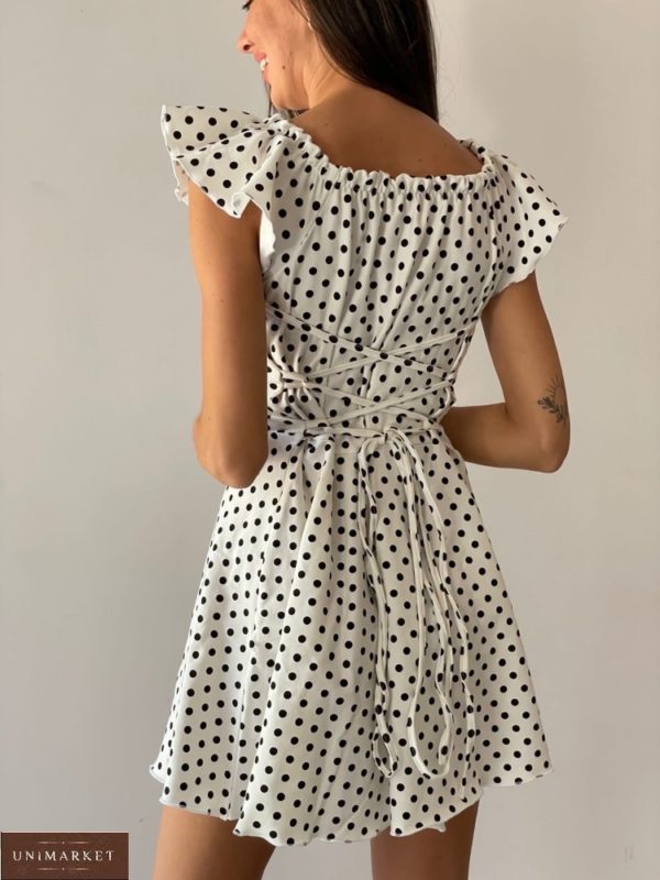 Купити онлайн біле літнє плаття міні в горошок для жінок