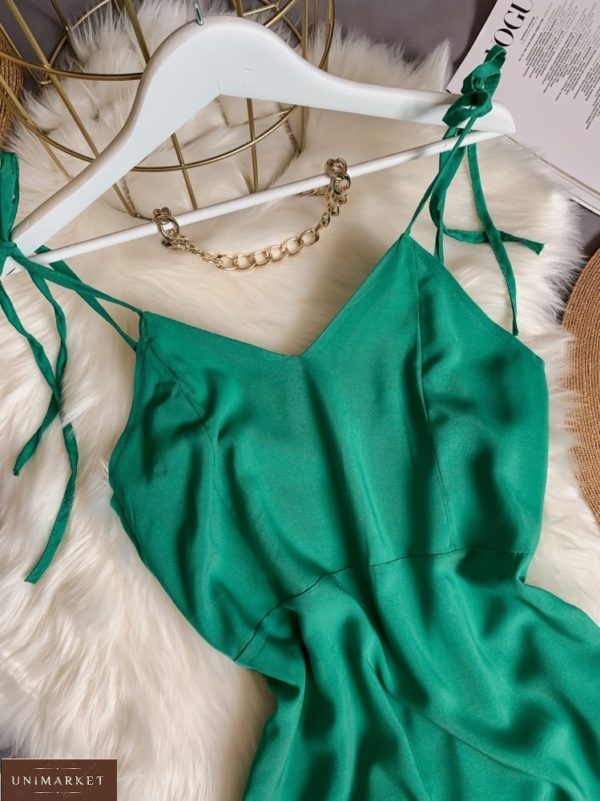 Заказать по скидке зеленое женское платье из штапеля на бретельках