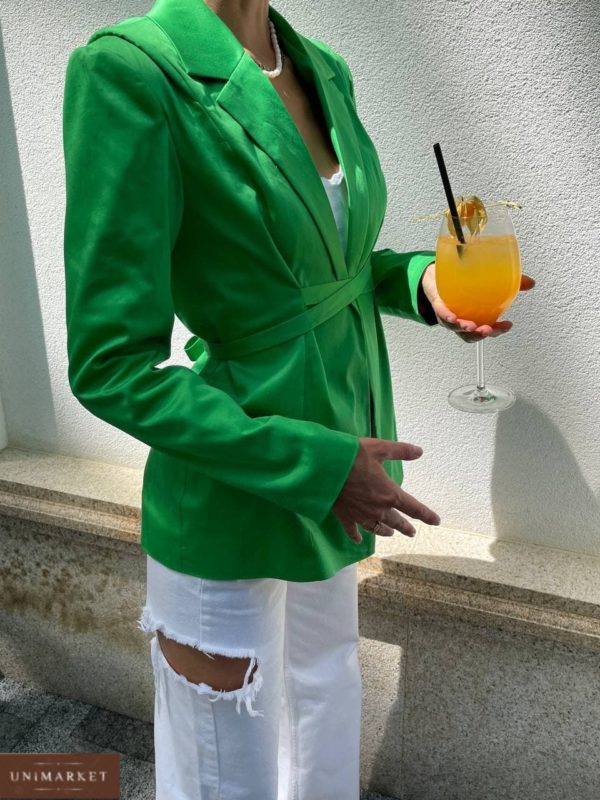 женский коттоновый пиджак зелёного цвета по скидочной цене в интернет магазине Unimarket