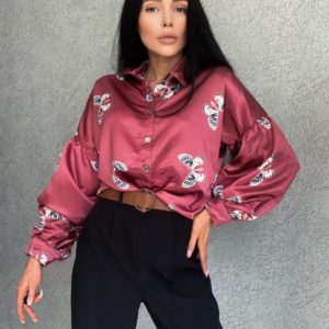 Замовити недорого бордову блузку з принтом метелики (розмір 42-48) для жінок