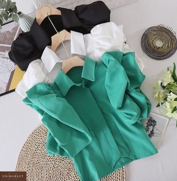 Замовити онлайн білу, зелену, чорну повітряну блузу з об'ємними рукавами для жінок