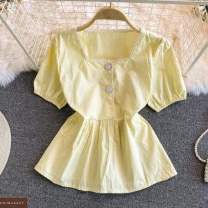 Заказать выгодно лимонную блузку с рукавами-фонариками для женщин