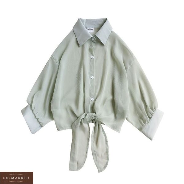 Придбати оливкову жіночу ніжну блузку з креп шифону дешево