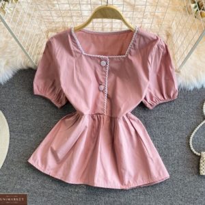 Приобрести женскую блузку с рукавами-фонариками цвета пудра онлайн