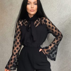 Купить по скидке блузку с рукавами-колокольчиками (размер 42-48) черную для женщин