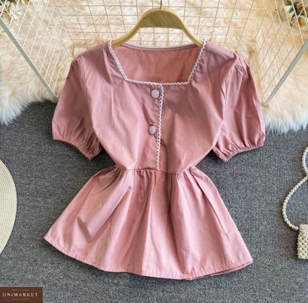 Придбати жіночу блузку з рукавами-ліхтариками кольору пудра онлайн