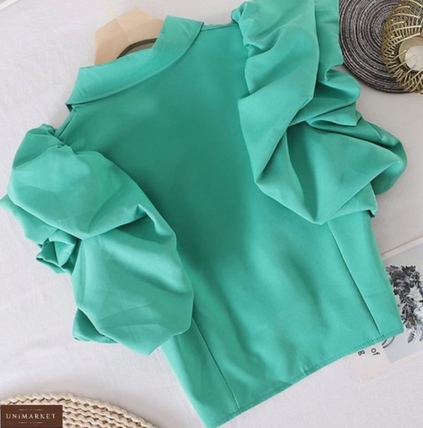 Купити онлайн зелену повітряну блузу з об'ємними рукавами для жінок