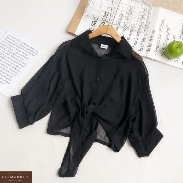 Придбати чорного кольору жіночу ніжну блузку з креп шифону в Україні