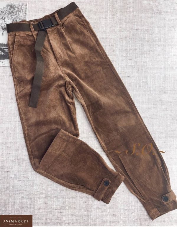 Заказать онлайн коричневые брюки джоггеры из микровельвета для женщин